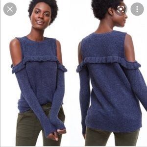 LOFT Purple Ruffle Cold Shoulder Sweater XL